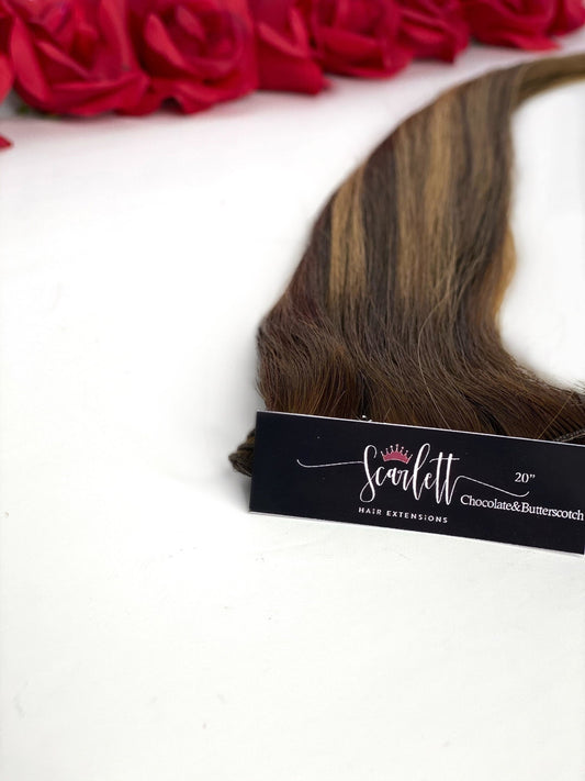 LUX 20" Chocolate & Butterscotch *Hand Tied Weft - Scarlett Hair Extensions
